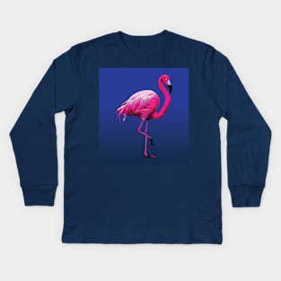 Striking Pink Flamingo on blue Kids Long Sleeve T-Shirt